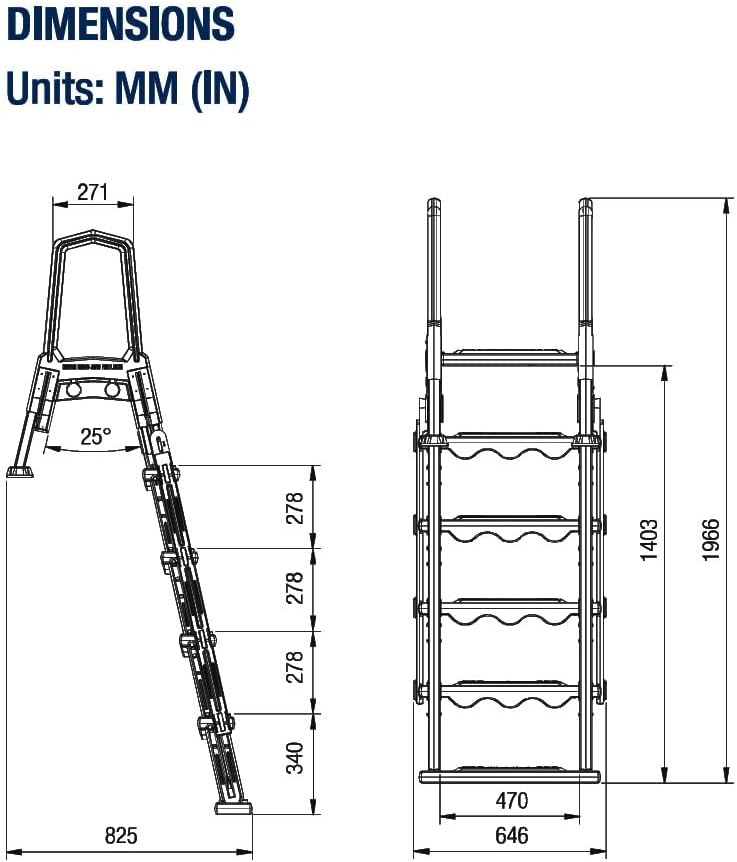 Escalones antideslizantes Aqua Select para piscinas elevadas | Azul | Para piscinas sobre tierra | Se pueden montar en terrazas de 48" a 54" de altura | Escalera de seguridad con capacidad hasta 250 lbs