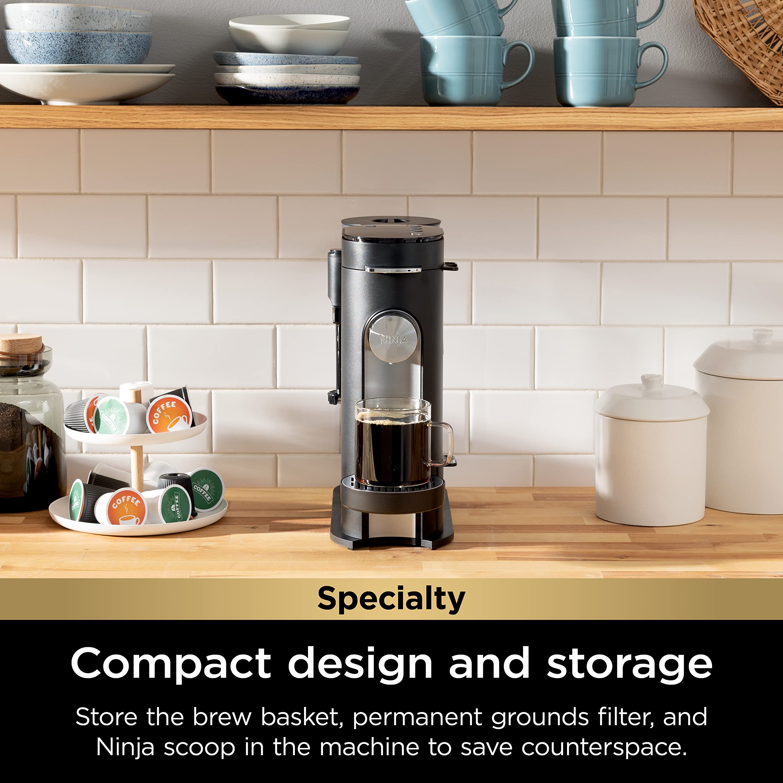 2025 Ninja PB051 Cafetera de Una Sola Taza Compatible con Cápsulas y Café Molido