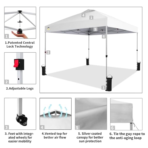 2025 Crown Shades Tente Pliante 10x10 Pieds, Tente Extérieure à DéploieCarpa Plegable Crown Shades 10x10 Pies, Carpa Exterior de Despliegue Rápido con Bolsa de Transporte con Ruedasment Rapide avec Sac de Transport à Roulettes