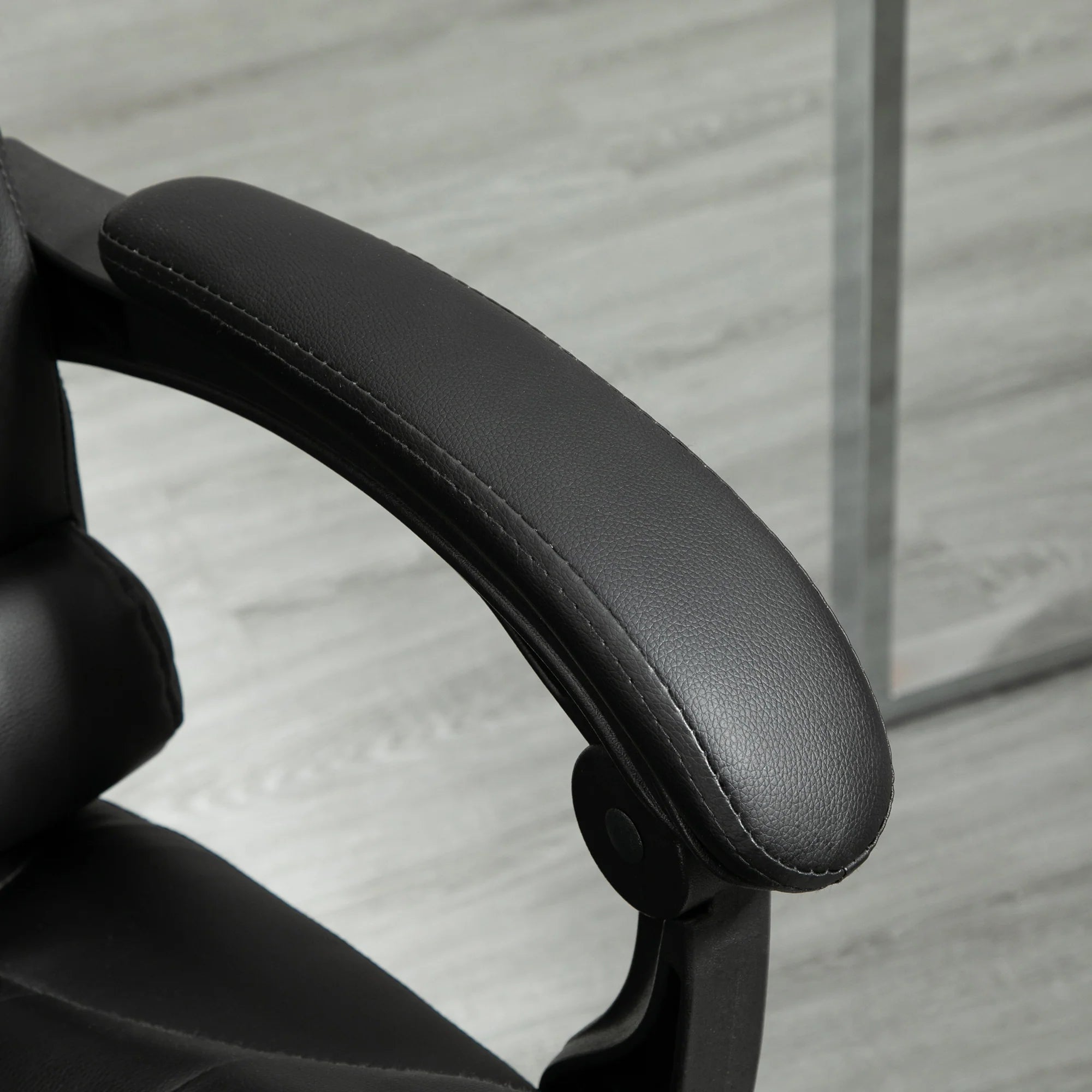 Silla de Oficina Ejecutiva, Sillón de Cuero PU con Respaldo Reclinable y Reposapiés, Negro