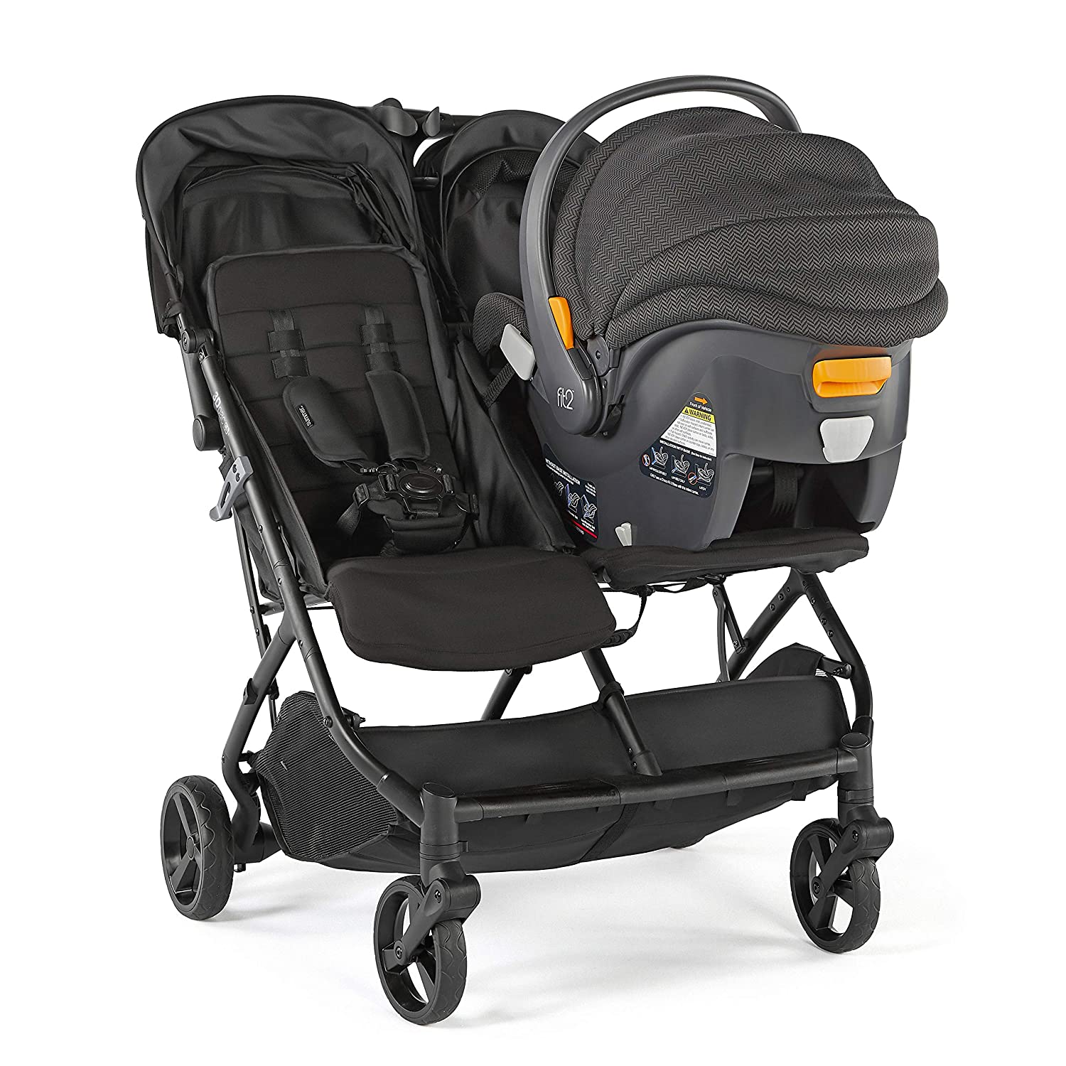 2025 3Dpac CS+ cochecito doble, negro – Compatible con sillas de auto – Ligero con plegado de una mano