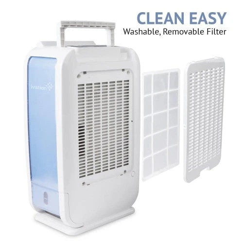Deshumidificador desecante compacto y silencioso Ivation de 13 pintas para áreas pequeñas – con manguera de drenaje continuo para espacios reducidos, baño, ático, espacio de arrastre y closets – para espacios de hasta 25 metros cuadrados (