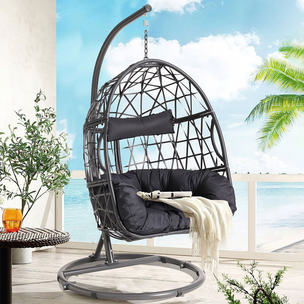 Silla Colgante Tipo Huevo Haverchair con Soporte para Exteriores, Patio, Mimbre y Cojín