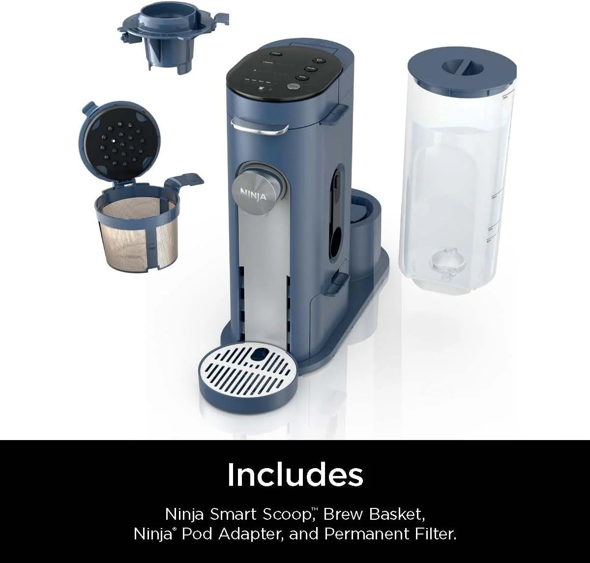 2025 Cafetera de porción individual Ninja Pods & Grounds, compatible con K-Cup, prepara café molido o cápsulas, diseño compacto, depósito de 56 oz, tamaños de taza de 6 oz a 24 oz para viaje, café frío, color piedra, modelo PB041ST