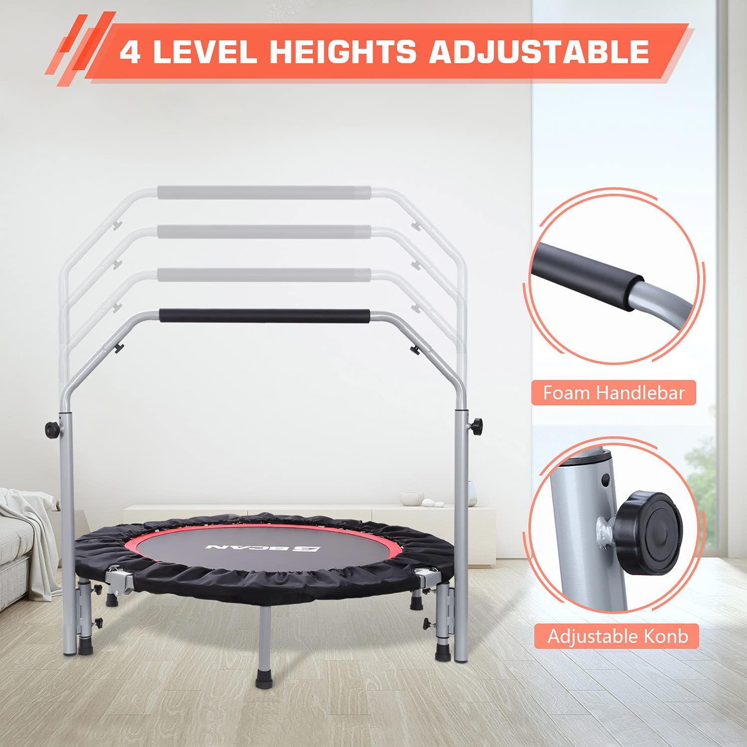 BCAN Trampolín Plegable de 40/48", Mini Trampolín para Ejercicio, Carga Máxima 330 lbs / 440 lbs