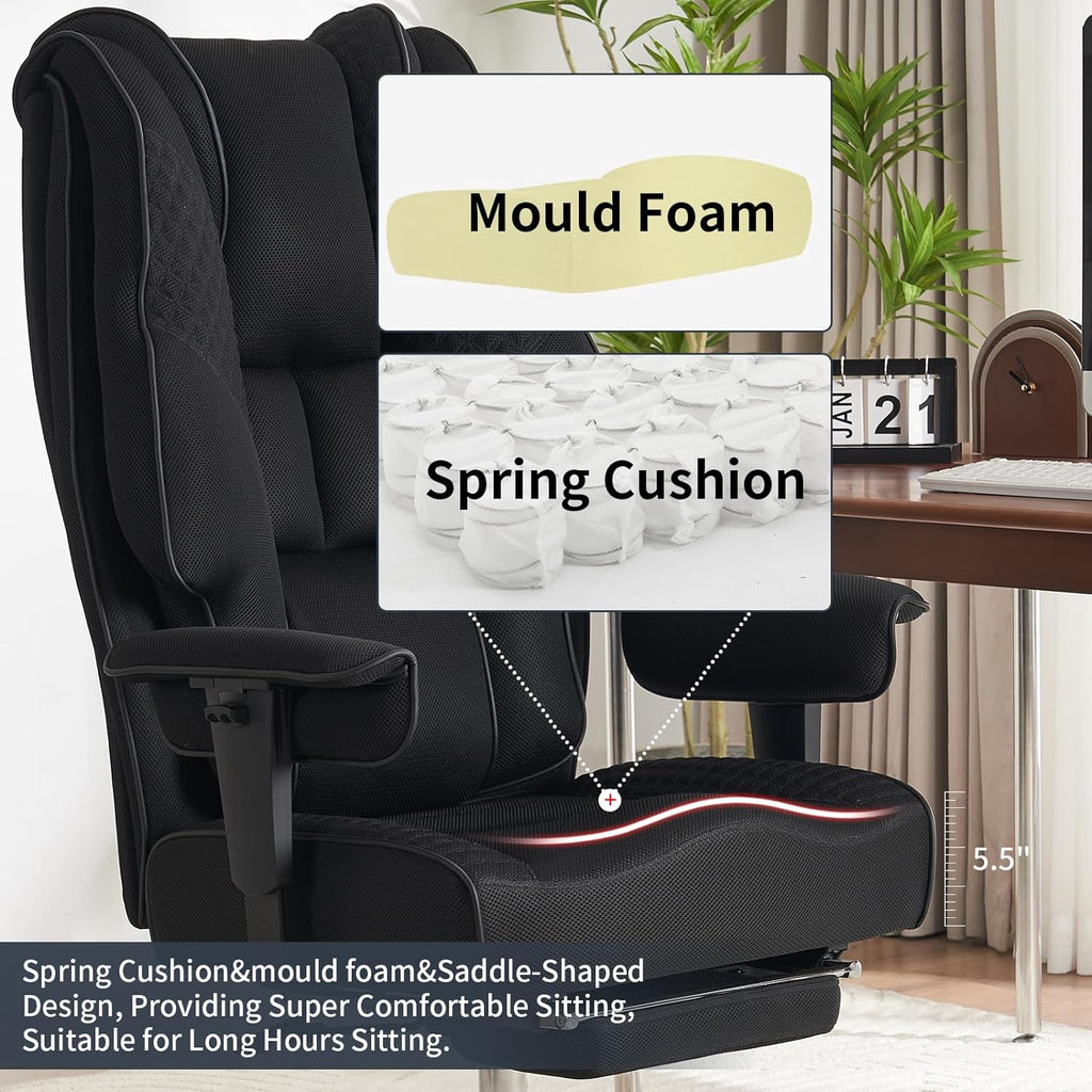 Silla de Oficina Alta y Ancha para 400 lbs, Silla Ejecutiva de Cuero con Respaldo Alto y Reposapiés, Silla Ergonómica con Soporte Lumbar para Aliviar el Dolor de Espalda Baja (Beige)
