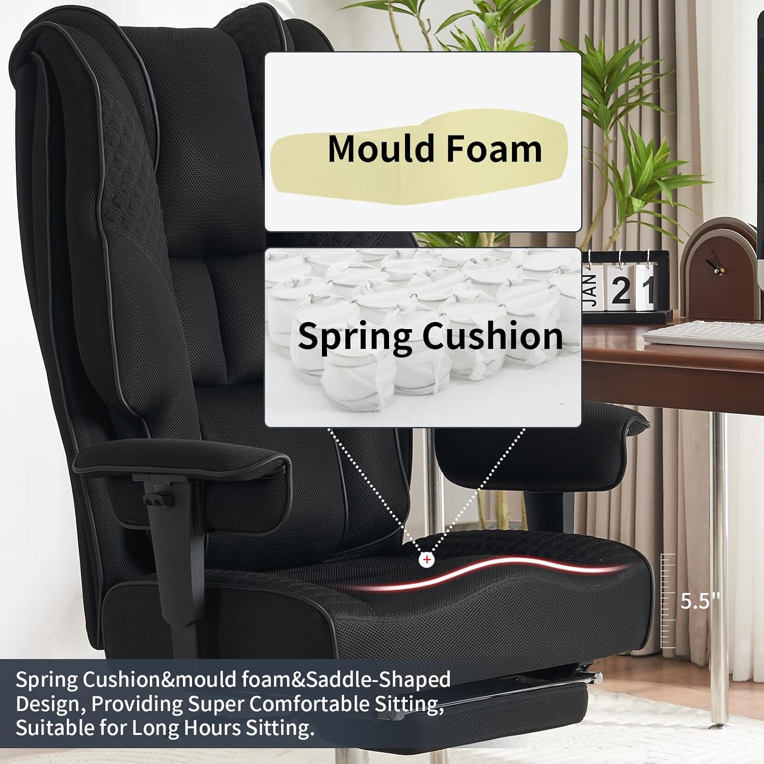 Silla de Oficina Alta y Ancha para 400 lbs, Silla Ejecutiva de Cuero con Respaldo Alto y Reposapiés, Silla Ergonómica con Soporte Lumbar para Aliviar el Dolor de Espalda Baja (Beige)