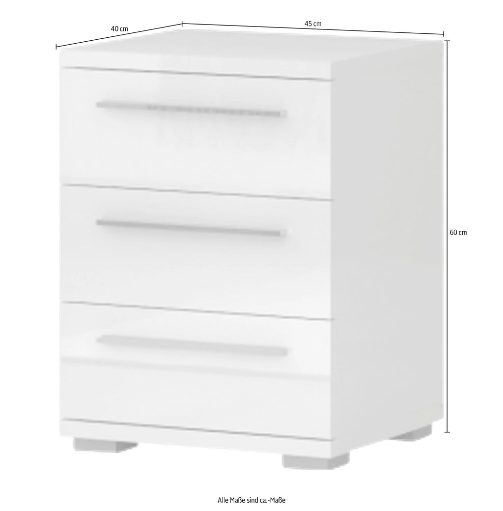 Mesita de noche Piano beige brillante con 3 cajones, 42 cm de ancho