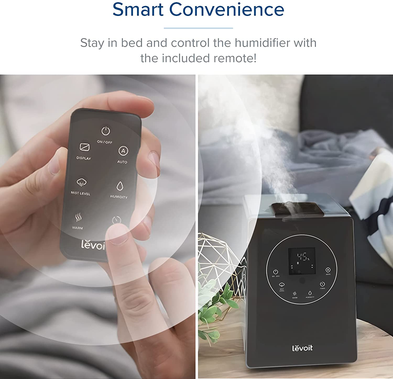 Humidificadores LEVOIT para Dormitorio y Habitaciones Grandes, 6L de Niebla Cálida y Fría para Familias y Plantas, con Sensor de Humedad Integrado