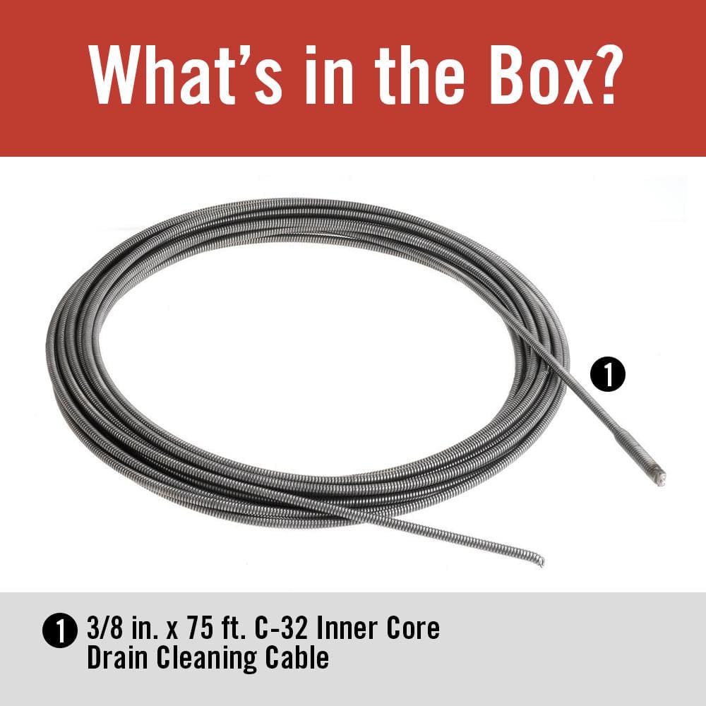 2025 Cable de Reemplazo C-32 IC Inner Core para Máquina de Limpieza de Desagües K-3800 - 3/8" x 75 pies, Catálogo 37847