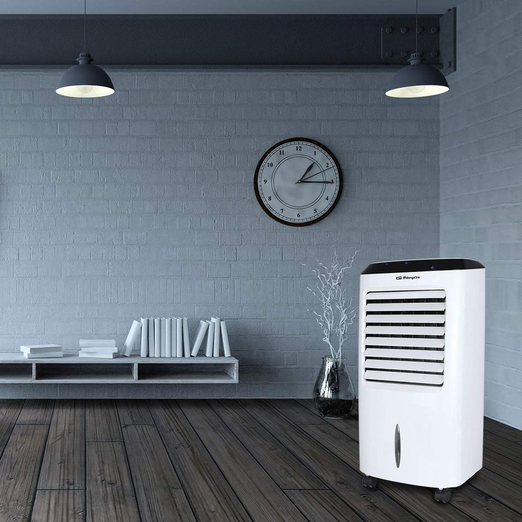 Orbegozo Air 52 – Aire Acondicionado Evaporativo 3 en 1, Depósito de 10 L, 65 W, 3 Velocidades, Temporizador Máximo de 8 Horas, Control Remoto, Acumuladores Fríos, Blanco