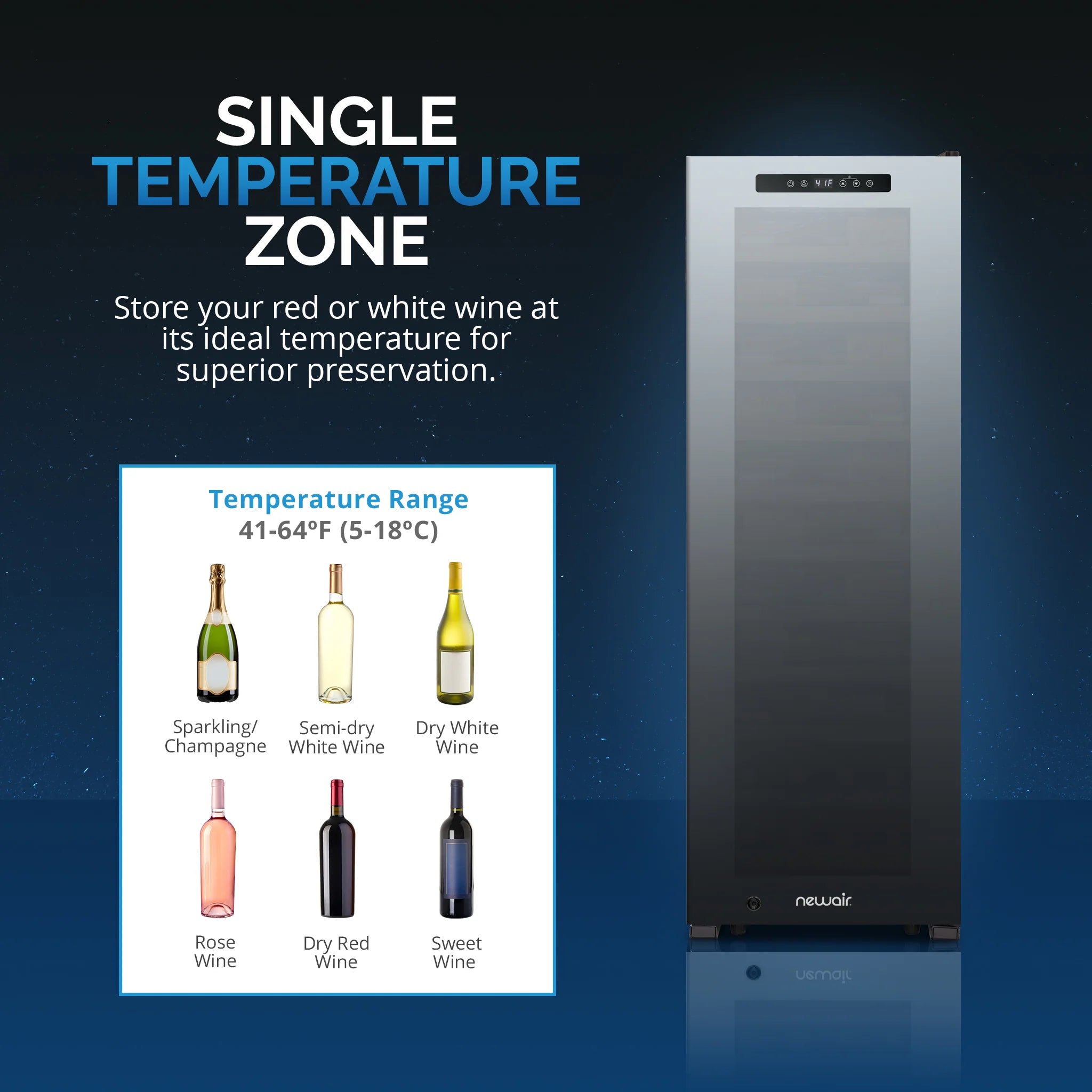 2025 Newair® Refrigerador de Vinos Independiente Negro – 62 Botellas – 16,9"
