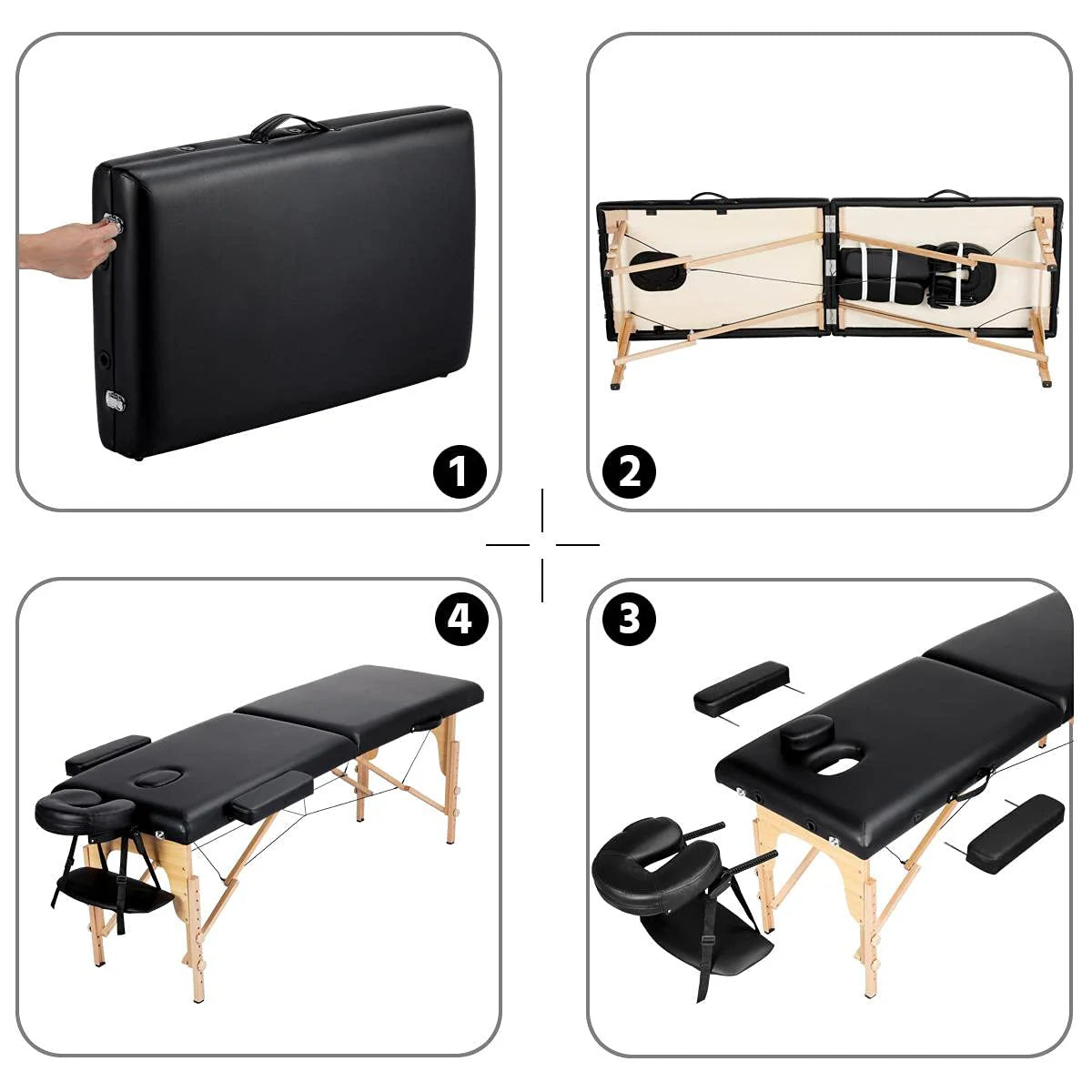 Mesa de Masajes Yaheetech – Mesa Plegable Portátil para Tratamientos, Pestañas, Spa – Mesa de Masaje Ajustable en 2 Secciones con Bolsa No Tejida, 24 pulgadas, Negra