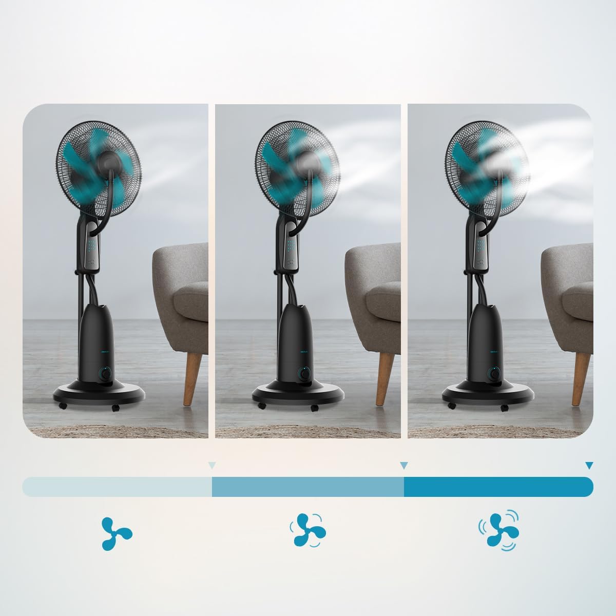 Ventilador con Nebulizador de Agua Fresca Cecotec EnergySilence 490 con Control Remoto, 90W, Diámetro 16", 5 Aspas, Depósito de 2.8L, Temporizador de 7.5h, Indicador LED y Oscilación