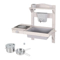 Cocina colgante de juego y barro con accesorios – Madera certificada FSC – Acabado en gris grabado