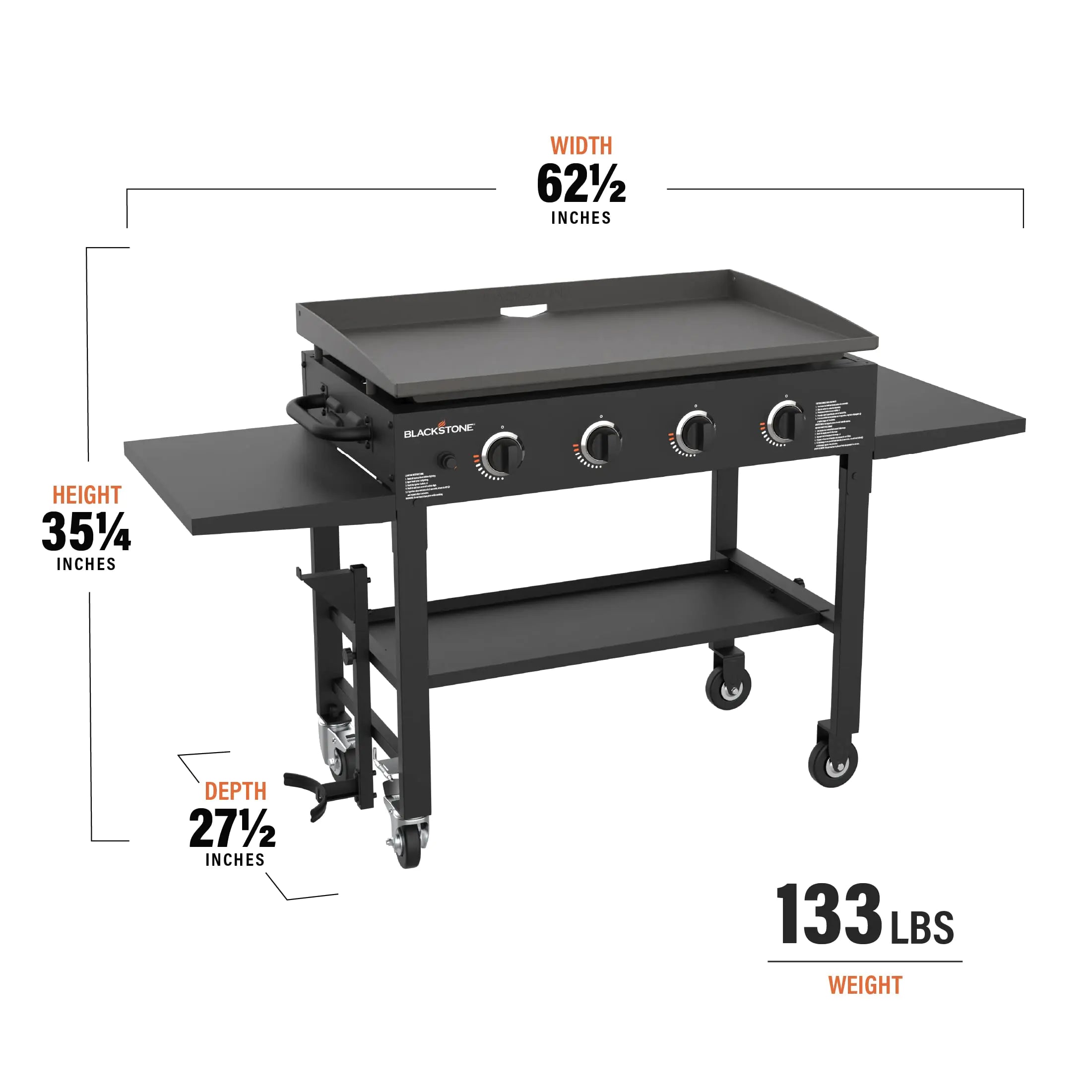 Blackstone Estación de Cocina a Gas de 36 Pulgadas – Plancha con 4 Quemadores, Parrilla Exterior Profesional de Calidad de Restaurante con Estantes Laterales