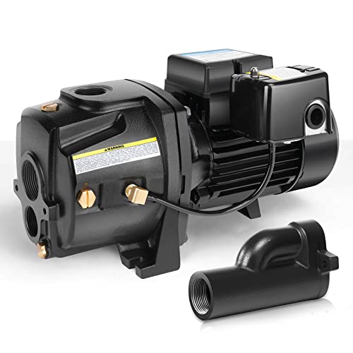 Acquaer Bomba de Chorro Convertible para Pozo Poco Profundo/Profundo de 1HP, Hierro Fundido con Kit de Eyector, Profundidad del Pozo Hasta 7.5 m o 27 m, Voltaje Dual 115V/230V, Interruptor de Presión Automático