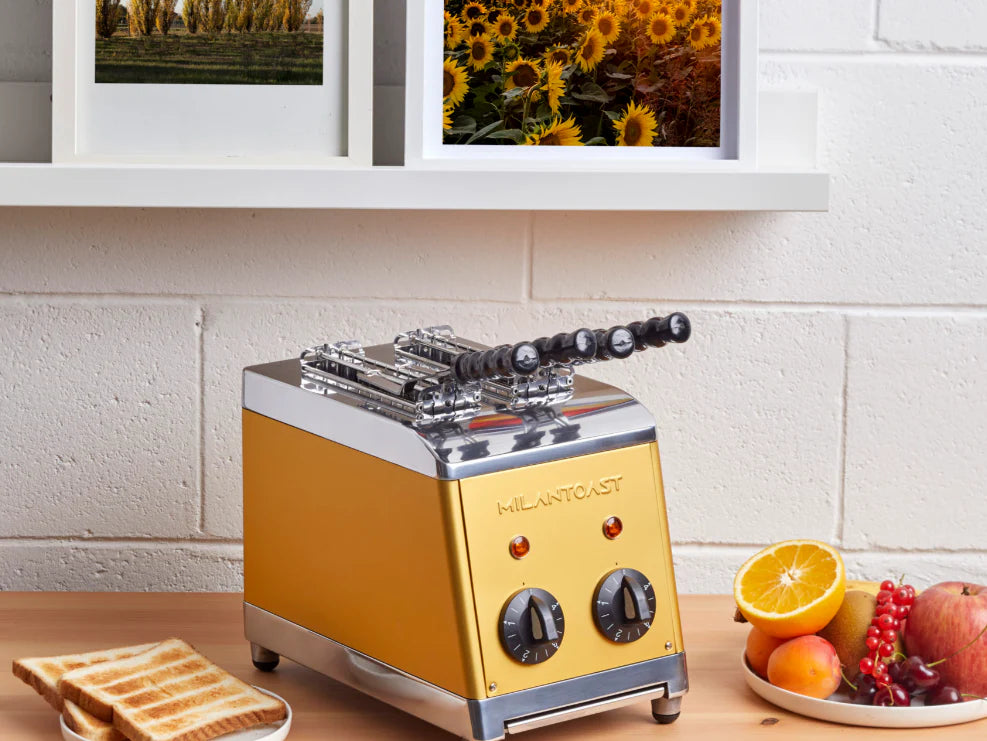 2025 Tostadora Milantoast de 2 ranuras con pinzas y soporte para panecillos
