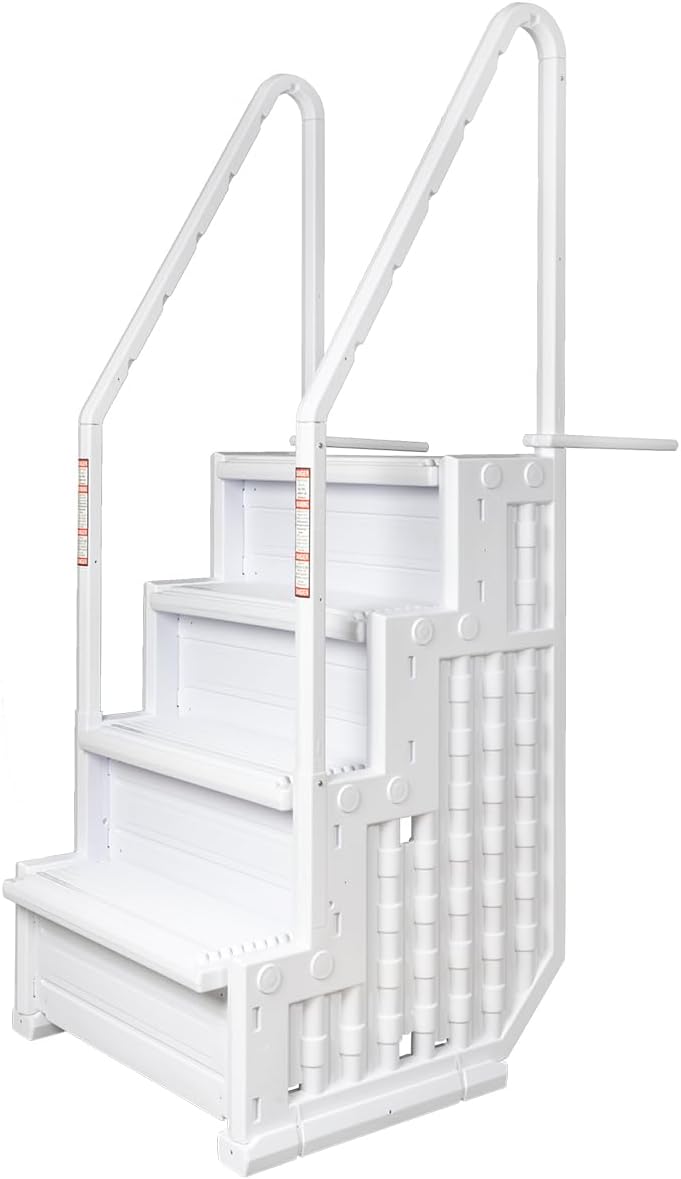 Escalones antideslizantes Aqua Select para piscinas elevadas | Azul | Para piscinas sobre tierra | Se pueden montar en terrazas de 48" a 54" de altura | Escalera de seguridad con capacidad hasta 250 lbs