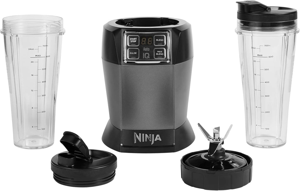 Ninja BN750EU Licuadora 2-en-1 – 1200 W, 3 Programas Automáticos, 4 Configuraciones Manuales, Tecnología Auto-iQ, Jarra de 2.1 L y Vaso de 700 ml, Piezas Aptas para Lavavajillas – Negro/Plata