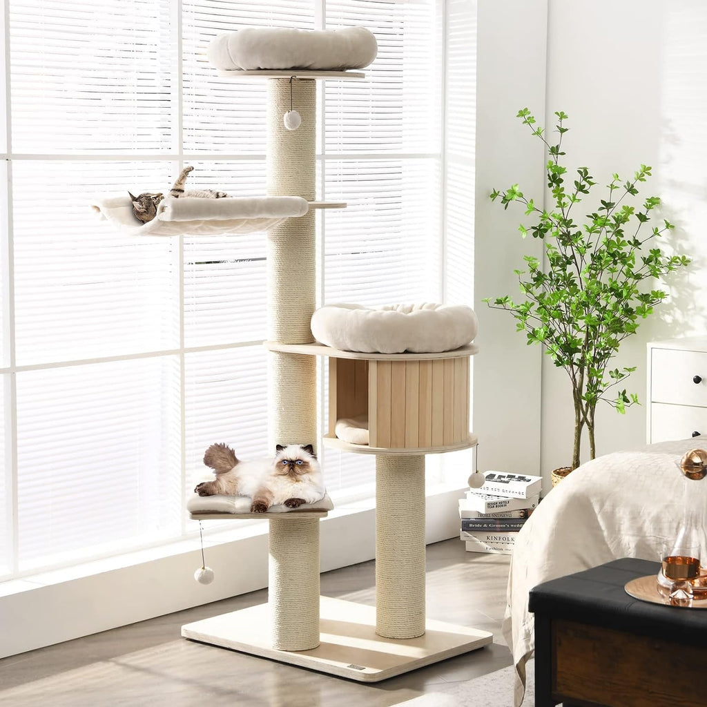 Árbol para Gatos Grande, Torre de Múltiples Niveles con Poste de Sisal, Hamaca, Cesta Colgante y Alfombrillas Desmontables y Lavables, Perfecto para Gatos Grandes