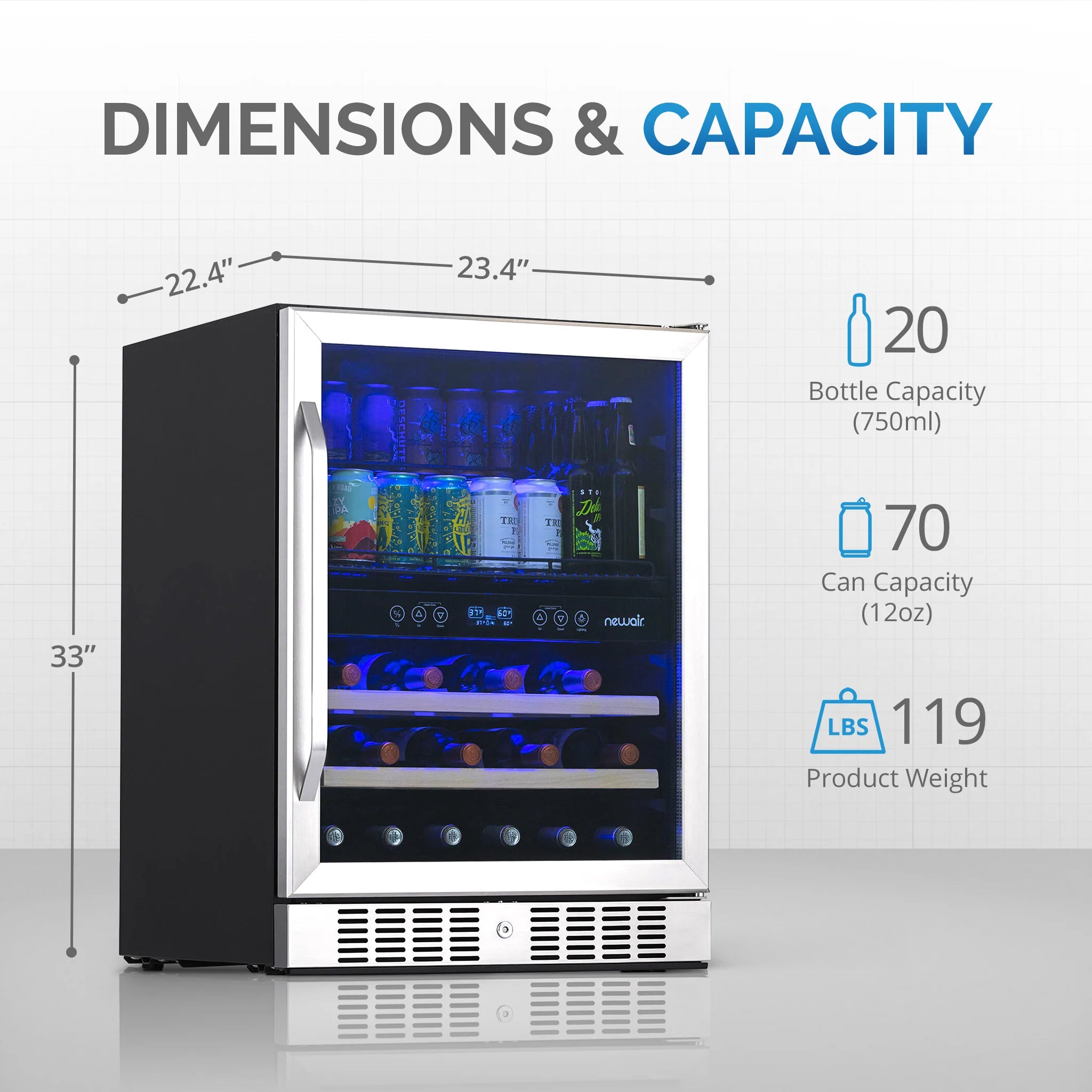 2025 Newair® Refrigerador Empotrable de Doble Zona para 70 Latas y 20 Botellas - 24"