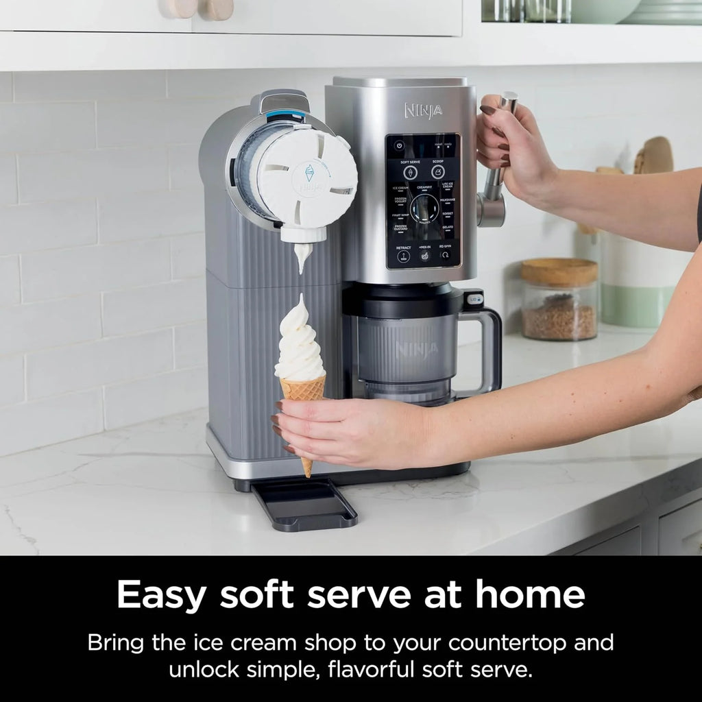 2025 Máquina de helados y crema suave Ninja Swirl by CREAMi, sorbetes, batidos, yogur helado, programa bajo en calorías y más, 13 en 1, con palanca de crema suave, (2) recipientes CREAMi Swirl de 16 oz, para niños y todas las edades, modelo NC701