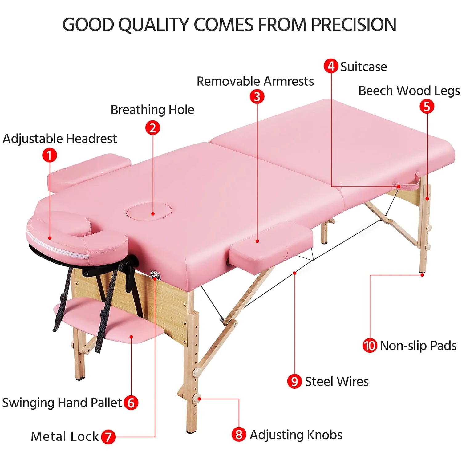 Mesa de Masajes Yaheetech – Mesa Plegable Portátil para Tratamientos, Pestañas, Spa – Mesa de Masaje Ajustable en 2 Secciones con Bolsa No Tejida, 24 pulgadas, Negra