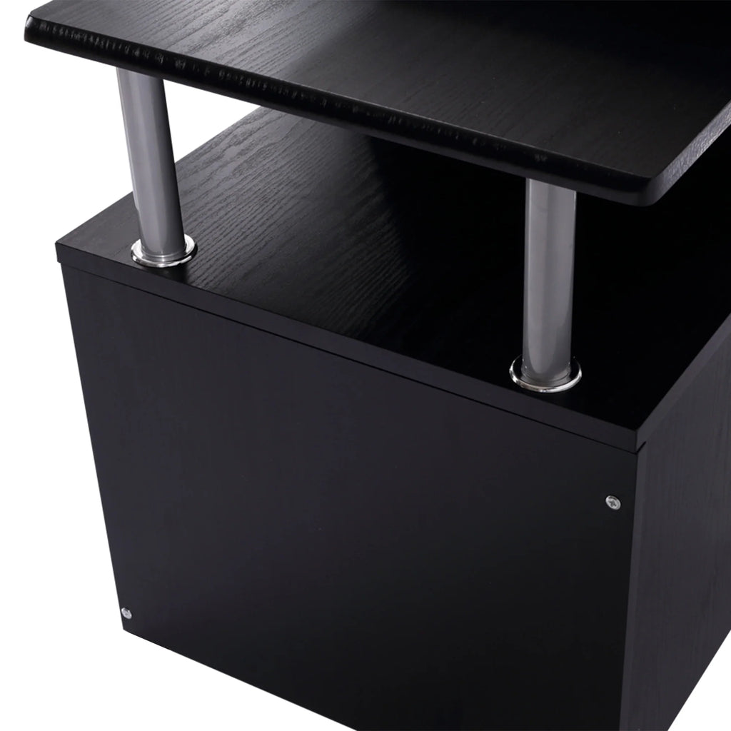 Estación de Trabajo para Ordenador con Cajón y Estanterías, Soporte para CPU, Escritorio para Oficina en Casa, Negro
