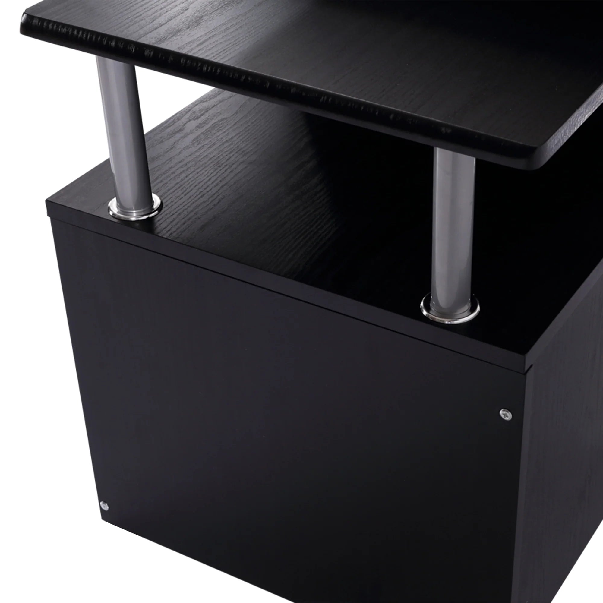 Estación de Trabajo para Ordenador con Cajón y Estanterías, Soporte para CPU, Escritorio para Oficina en Casa, Negro
