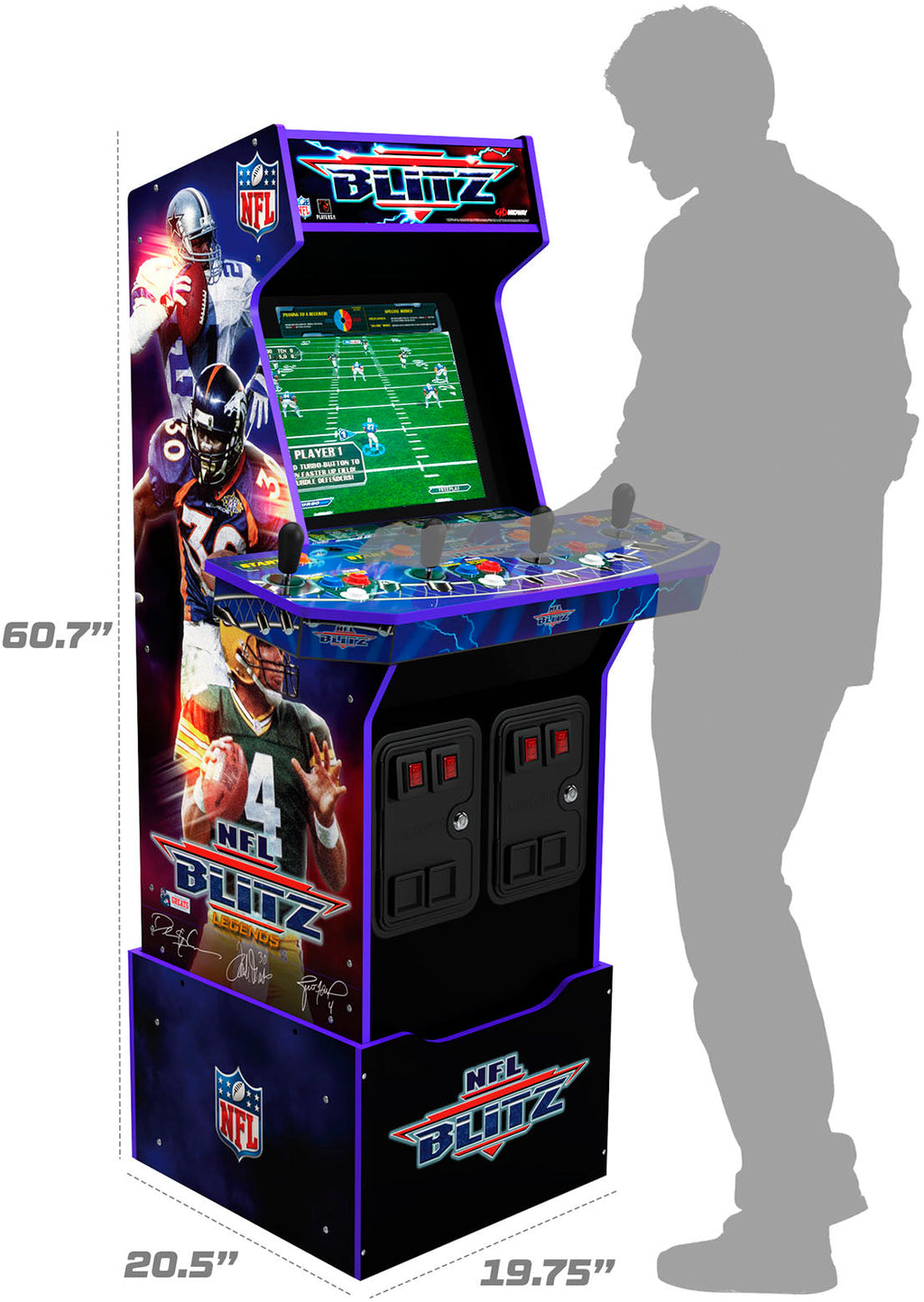 Arcade1Up – Máquina Arcade NFL Blitz con Base Elevadora y Marquesina Iluminada – Multicolor