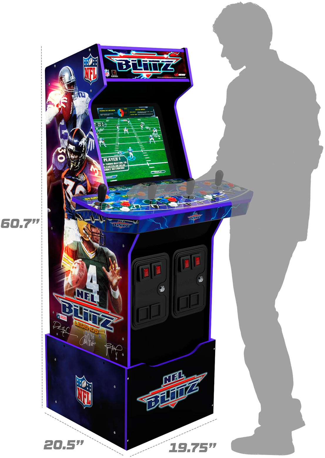 Arcade1Up – Máquina Arcade NFL Blitz con Base Elevadora y Marquesina Iluminada – Multicolor