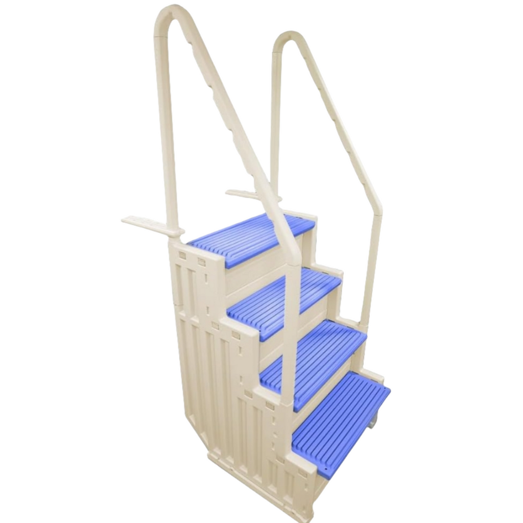 Escalones antideslizantes Aqua Select para piscinas elevadas | Azul | Para piscinas sobre tierra | Se pueden montar en terrazas de 48" a 54" de altura | Escalera de seguridad con capacidad hasta 250 lbs
