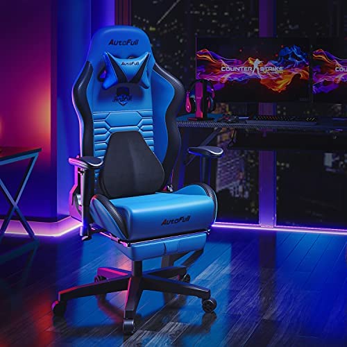 AutoFull Escritorio de Juego y Silla de Oficina con Soporte Lumbar Ergonómico, Estilo Racing, Cuero PU, Silla de Tarea Giratoria Ajustable de Espalda Alta para PC