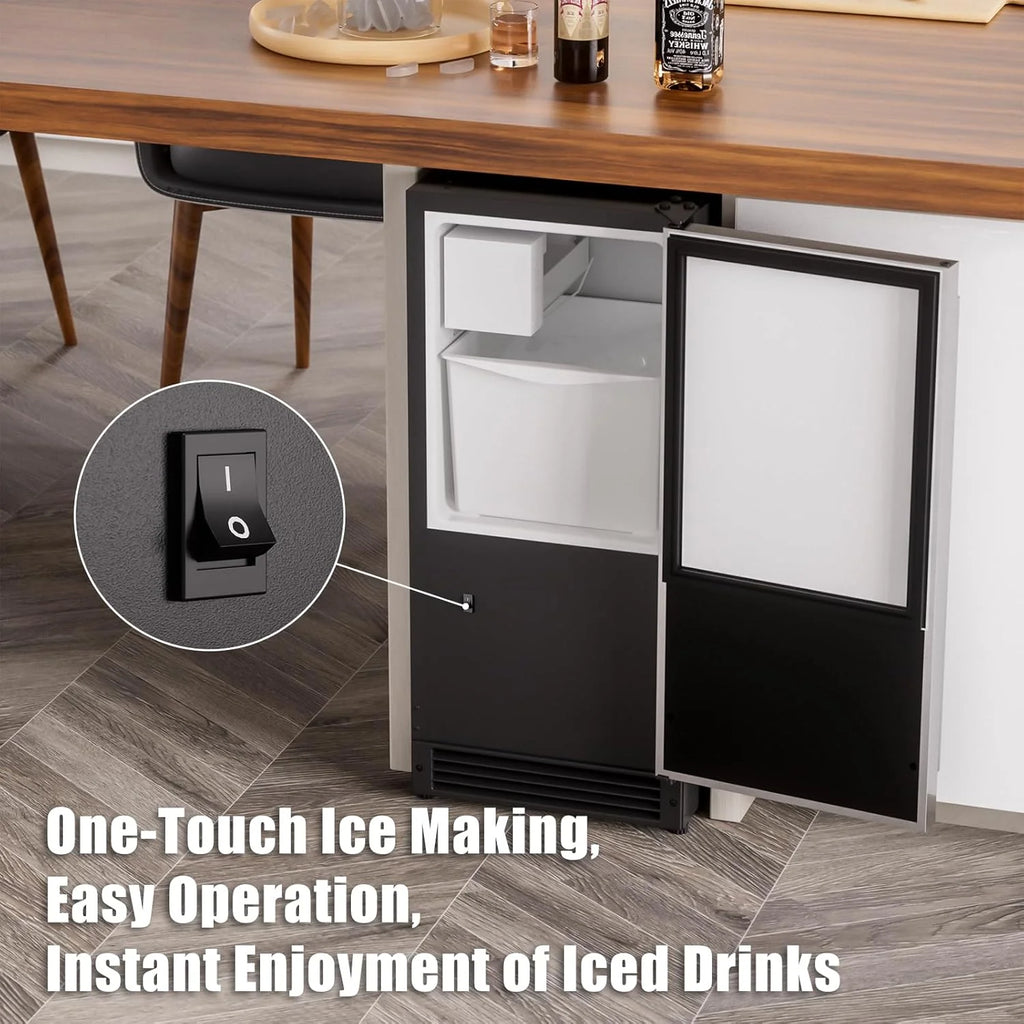 2025 COTLIN Máquina de Hielo Empotrable Sin Drenaje – Capacidad de 22 lb, Hielo en Forma de Media Luna, Acero Inoxidable, Uso Doméstico o Comercial, Certificada ETL