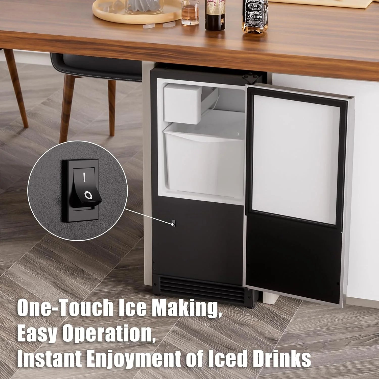 2025 COTLIN Máquina de Hielo Empotrable Sin Drenaje – Capacidad de 22 lb, Hielo en Forma de Media Luna, Acero Inoxidable, Uso Doméstico o Comercial, Certificada ETL