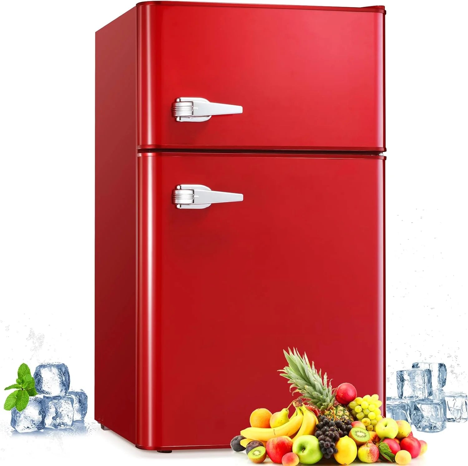 2025 Refrigerador compacto Antarctic Star con congelador separado, mini nevera de doble puerta, estantes ajustables y desmontables, estilo retro de acero inoxidable, para sala/cocina/dormitorio/oficina, 3,2 pies³, verde