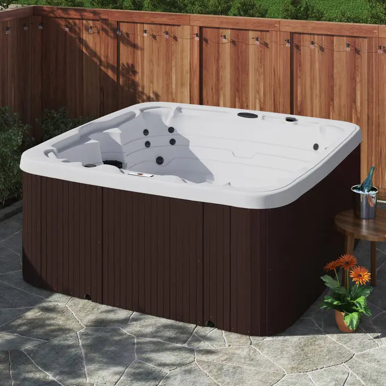 Lifesmart Spas - Spa cuadrado Plug and Play 110 Voltios, 7 personas, 22 chorros con ozonizador – Color Espresso