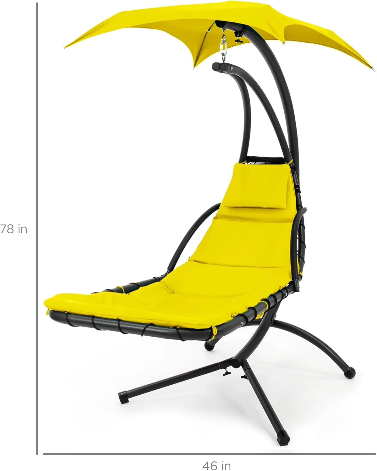Chaise Longue Suspendue de Exterior Best Choice Products – Silla Balancín Curvada de Acero con Cojín Integrado y Toldo Desmontable – Gris Carbón