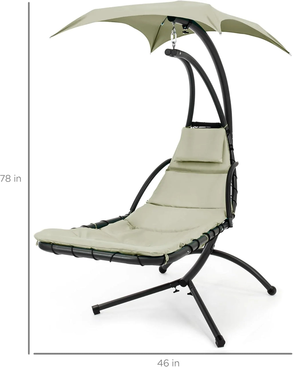 Chaise Longue Suspendue de Exterior Best Choice Products – Silla Balancín Curvada de Acero con Cojín Integrado y Toldo Desmontable – Gris Carbón