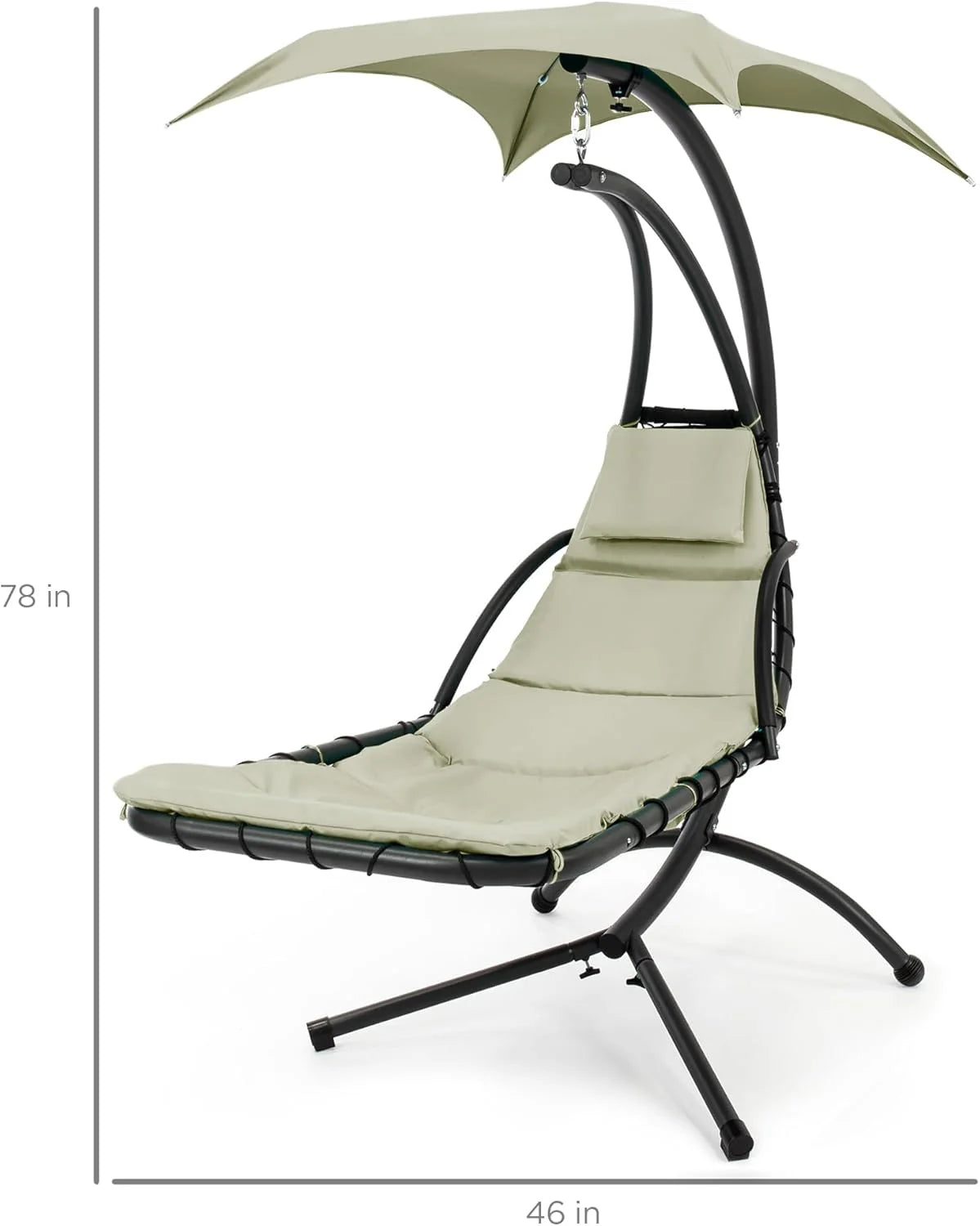 Chaise Longue Suspendue de Exterior Best Choice Products – Silla Balancín Curvada de Acero con Cojín Integrado y Toldo Desmontable – Gris Carbón