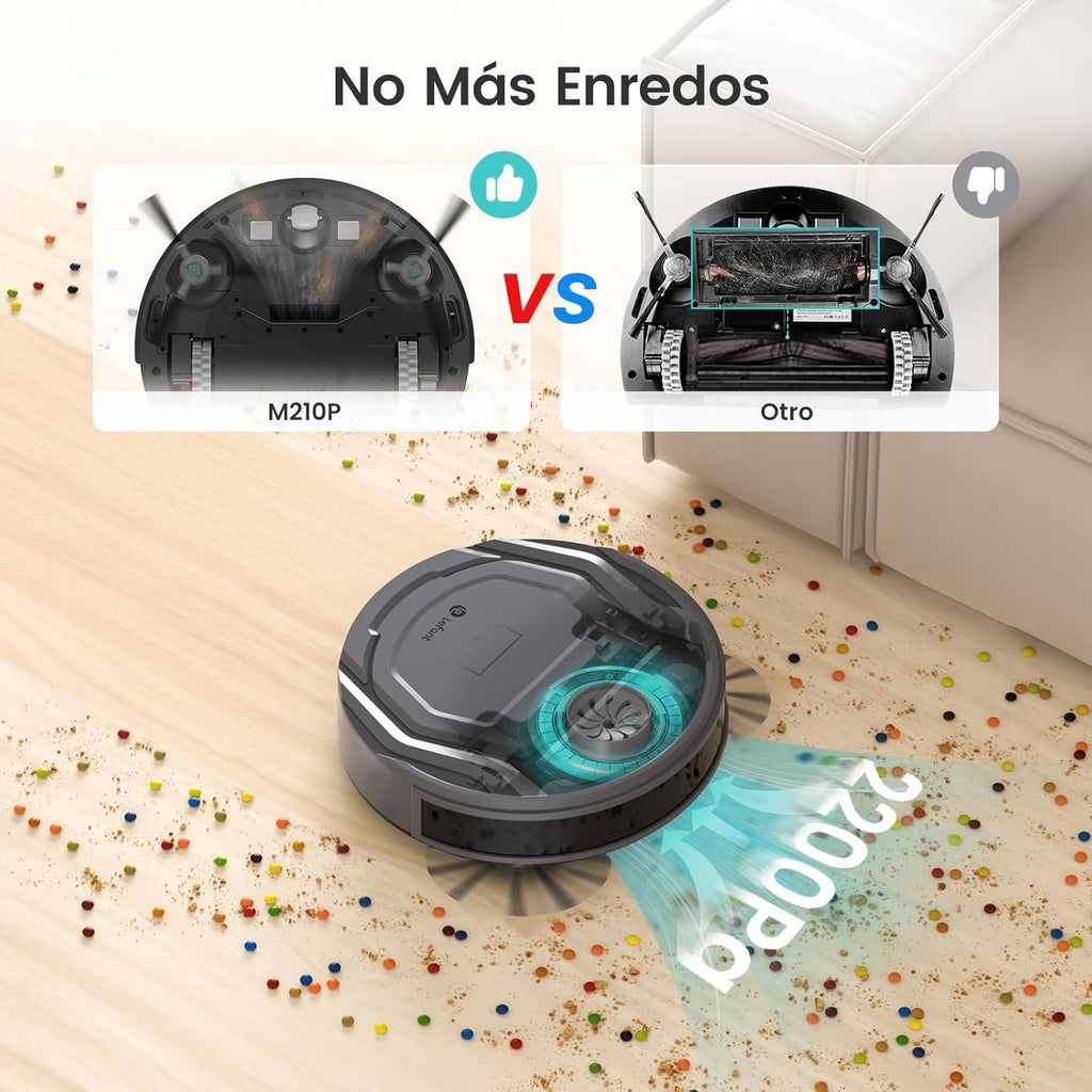 Robot Aspirador LEFANT M210 Pro 2200Pa, 120 Minutos de Autonomía, WiFi/App/Alexa, Sensor Mejorado Anti-Colisión y Anti-Caída, Navegación Inteligente, Delgado y Silencioso, 6 Modos de Limpieza