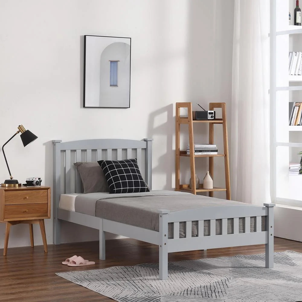 Cama vertical de madera Ktaxon, tamaño individual, con cabecero y pie de cama, color gris