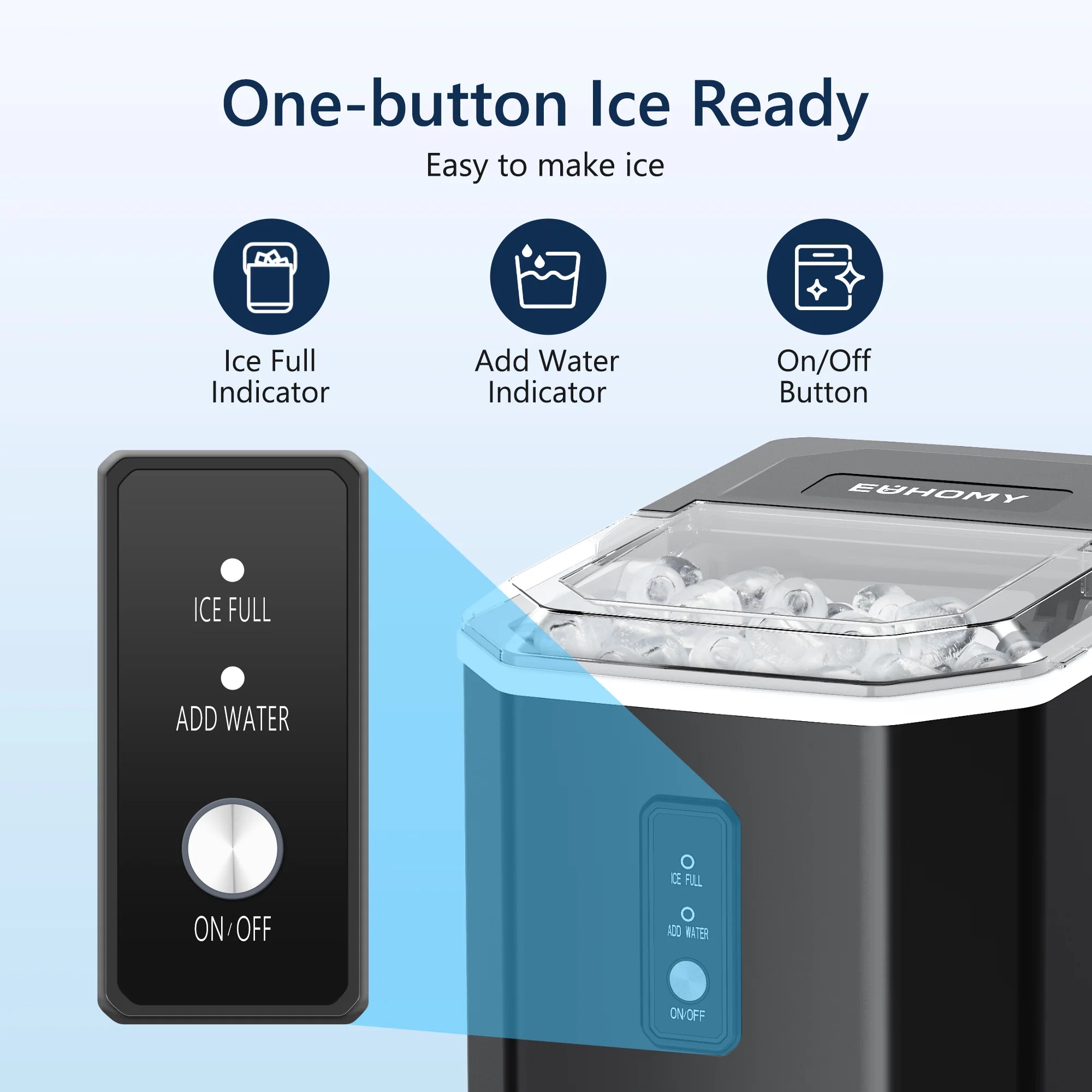2025 Máquina de hielo de encimera EUHOMY – 12 kg/24 h, portabilidad incomparable