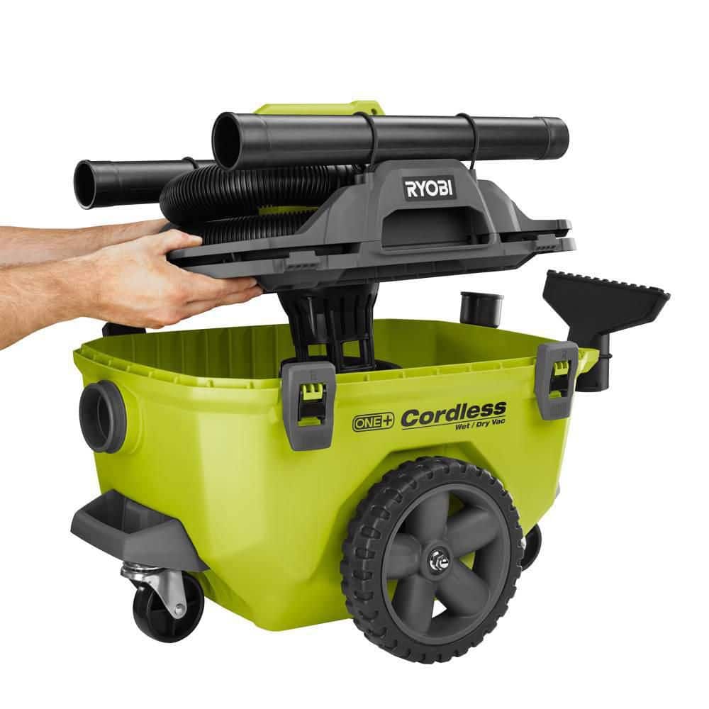 2025 Kit de Aspiradora Seca/Húmeda Inalámbrica Ryobi ONE+ 18V de 6 Galones con Batería de 4.0 Ah, Cargador y Accesorios P770KN