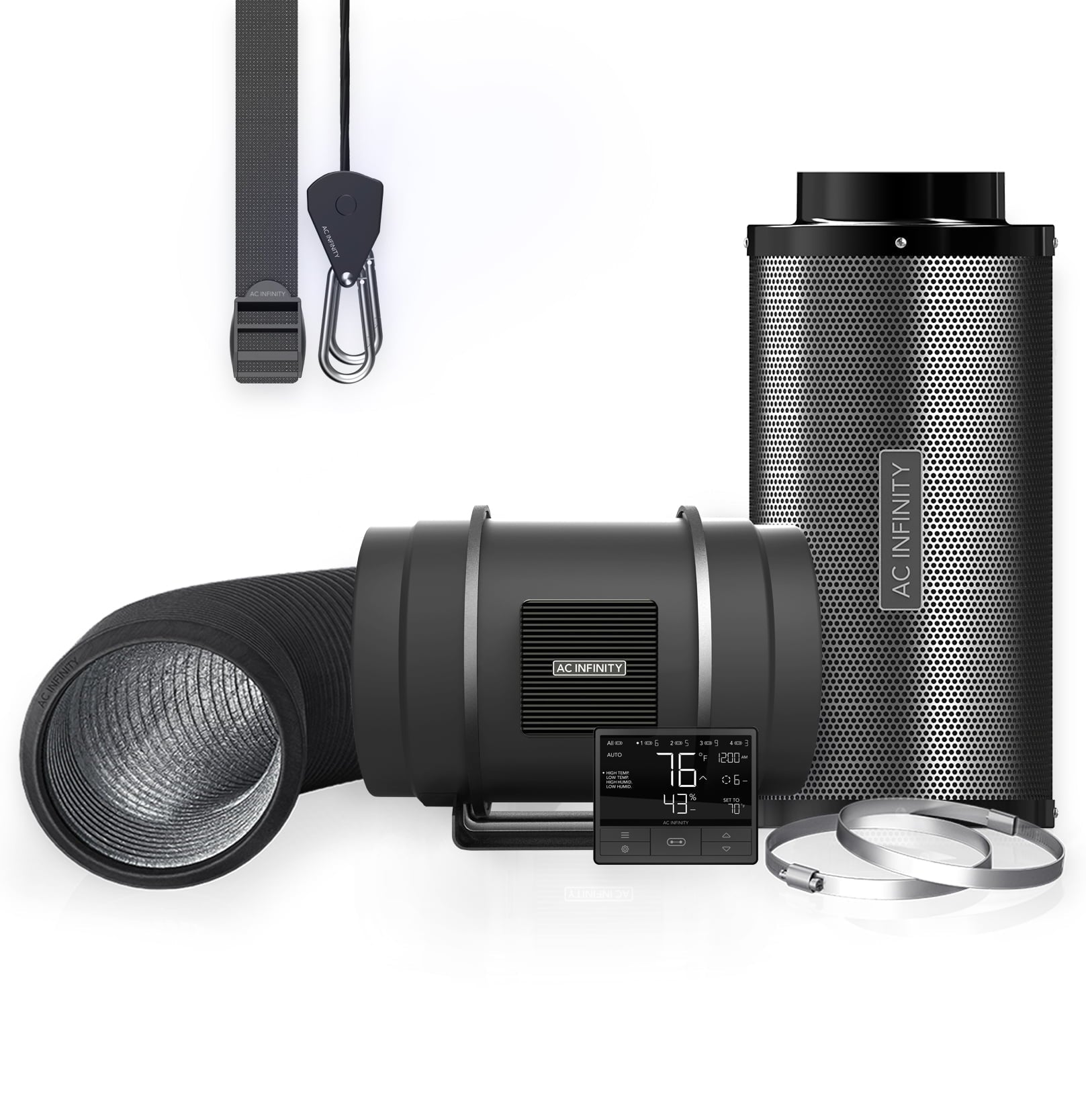 Kit de Filtración de Aire AC Infinity PRO de 8”, CLOUDLINE con CONTROLADOR 69, Filtro de Carbón y Conducto, Sistema de Refrigeración y Ventilación para Carpas de Cultivo, Hidroponía y Jardinería Interior