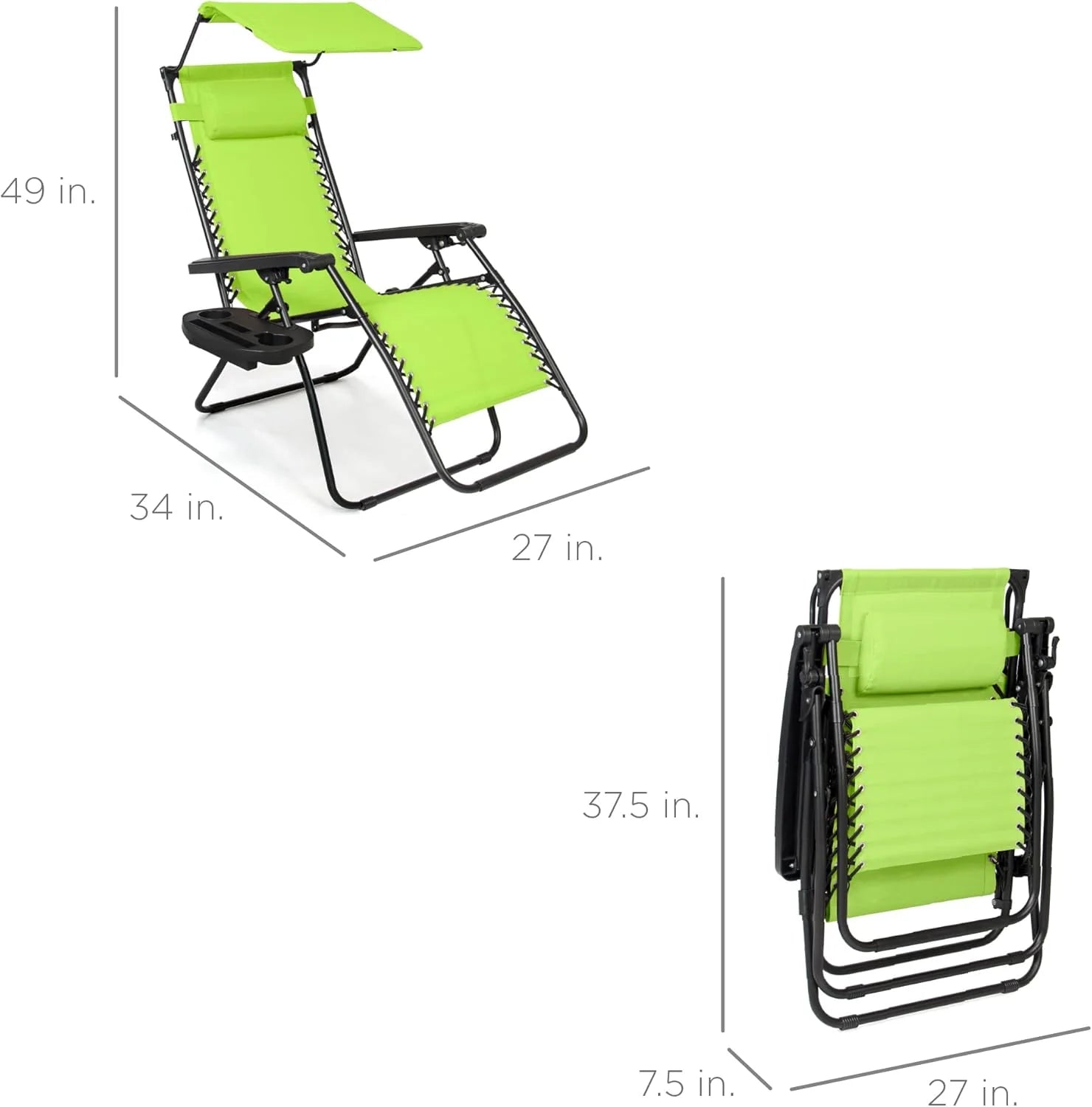 Best Choice Products – Silla Reclinable de Patio con Gravedad Cero, Ajustable y Plegable para Exteriores con Dosel, Almohada Cervical y Bandeja Lateral, Textileno – Azul Pavo Real