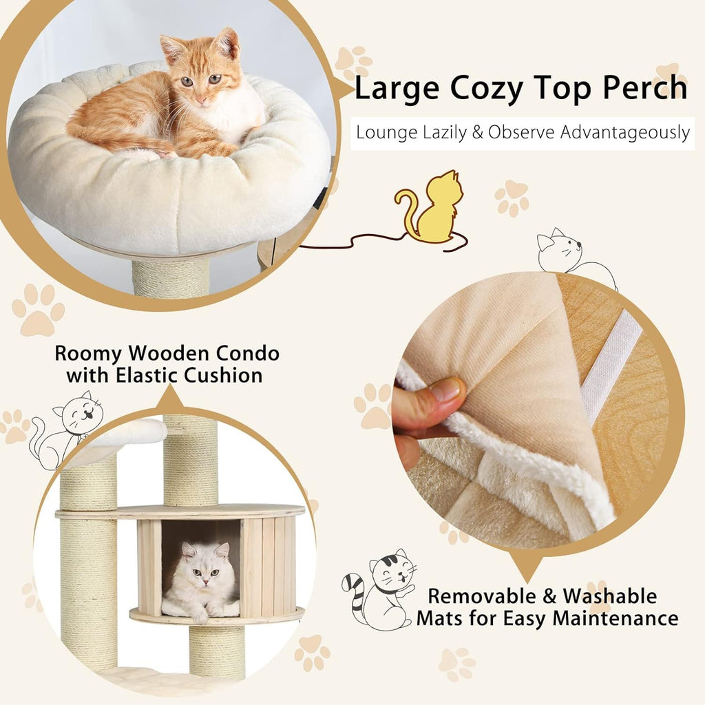 Árbol para Gatos Grande, Torre de Múltiples Niveles con Poste de Sisal, Hamaca, Cesta Colgante y Alfombrillas Desmontables y Lavables, Perfecto para Gatos Grandes