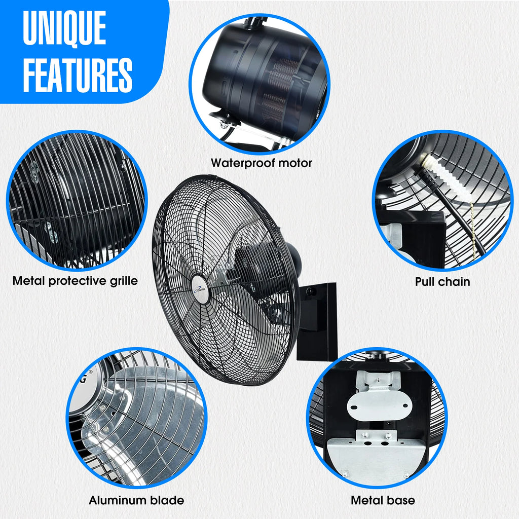 2025 Ventilador mural oscilante de alta velocidad iLiving de 18" para exterior, 4150 CFM, motor resistente a condiciones extremas, velocidad variable, ideal para taller, garaje, veranda, uso comercial e industrial, 18 pulgadas, color negro