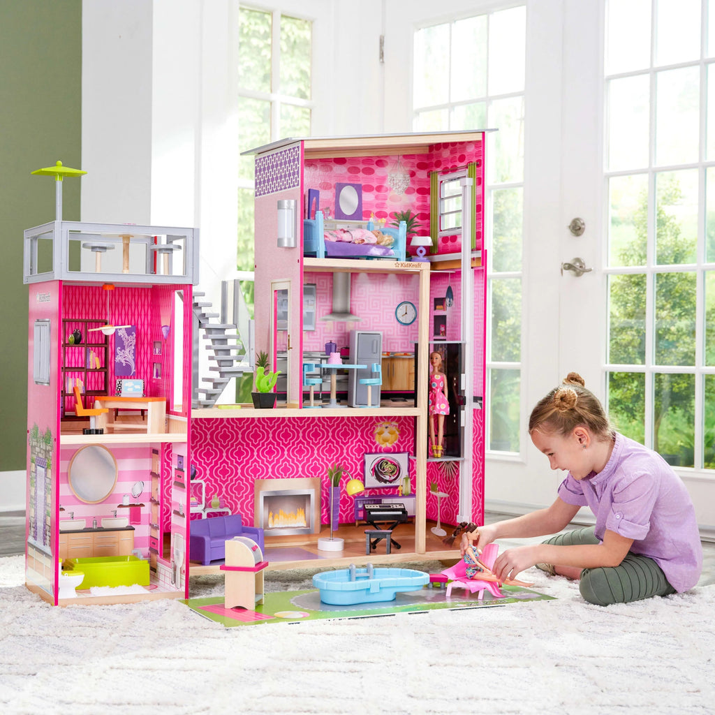 2025 Casa de Muñecas de Madera KidKraft Uptown con 36 Accesorios, A partir de 4 años